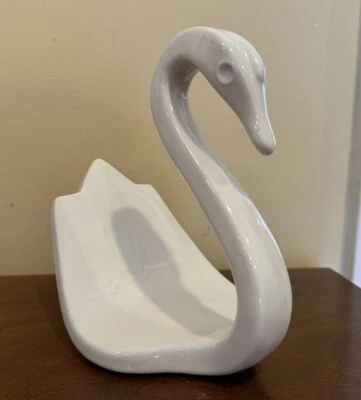 Toallero de mano Swan elegante baño vintage vidriado cerámica blanco roto Foto 1 de 4