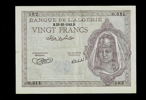 Algeria, 20 Francs, 1943, Banque De Algerie, P92,  Banknote - Picture 1 of 2
