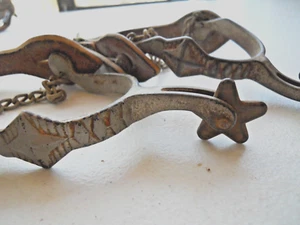 Vtg Steel Cowboy Western Spurs Diamond Engraved 3" Wide with Leather Straps - Picture 1 of 4