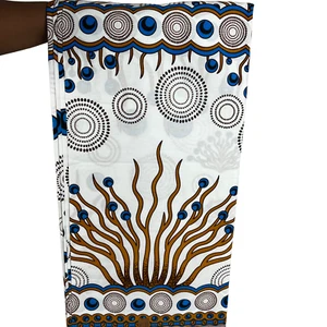 African Fabric Ankara by 6Yards 100% Cotton Print White Blue Brown Material