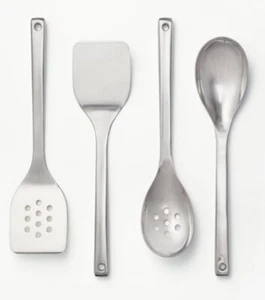 4pc Stainless Steel Kitchen Utensil Set Silver Solid & Spotted Turner & Spoon - Picture 1 of 5