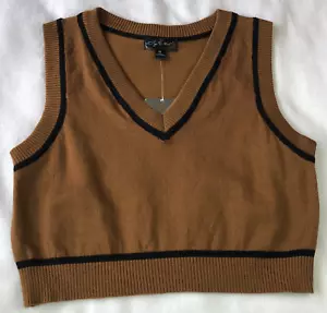 Say What Womens Sweater Vest Sz M Brown Pullover V-Neck Stretch NWT - Picture 1 of 10