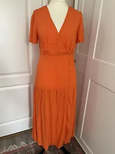 Monsoon Coral Orange V Neck Long Dress Size 12 - Picture 1 of 9