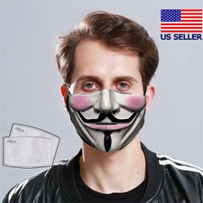 Guy Fawkes Anonymous Face Mask, V for Vendetta Fashion Mask Fabric Washable 2