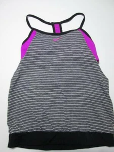 Nike Youth Girls Size M Tank Top Gray/Purple Lined Striped Logo Print Racerback - Picture 1 of 7
