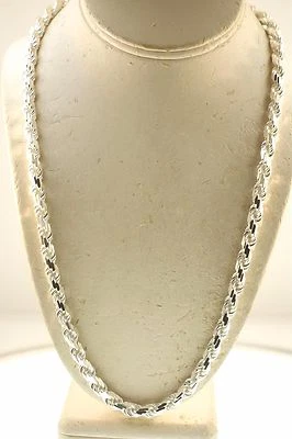COLLAR CADENA CUERDA ITALIANA CORTE DIAMANTE DC PLATA ESTERLINA 925 NÚCLEO SÓLIDO 7 MM 24-30" Foto 1 de 4