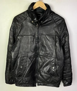 REAL LEATHER BIKER JACKET Cafe Racer Size Large 42" Men`s Black - Picture 1 of 4