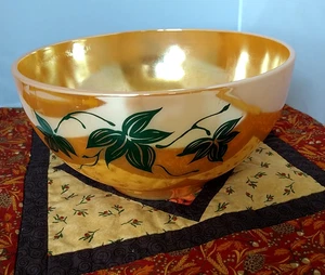 Anchor Hocking Fire King Peach Ivy Leaf Luster Ware Punch Bowl MCM 1950s USA - Picture 1 of 6