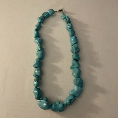 Fabulous Turquoise Nugget Necklace 18” Bright Blue Unique Vtg - Image 1 of 4