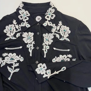 Double D Ranch Damen XL Western Shirt schwarz Blumen Strass Verzierung Stretch - Bild 1 von 9