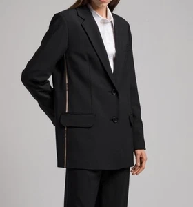 $ 575 Helmut Lang Stretch Wolle Logo Blazer schwarz Damen Jacke Größe 6 - Bild 1 von 10