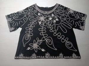 Saint Tropez West bestickte Tunika Top Damen 2X schwarz 3/4 Blumen Festival - Bild 1 von 19