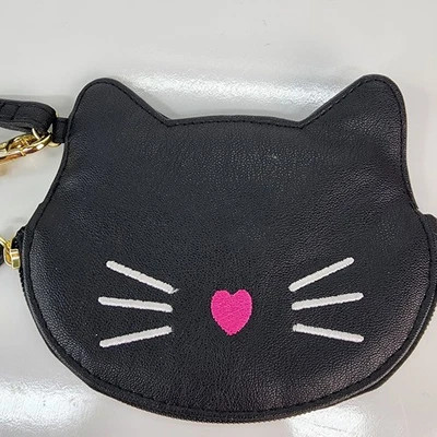 Luv Betsey Johnson Coin Purse Cat Face Shape Black Zipper Closure Wristlet Strap - Image 1 of 4