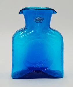 Blenko Blue Art Glass Mini Water Bottle 16 oz 6 inches Tall 2013 Hand Crafted - Picture 1 of 5