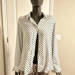 Tahari Top Womens Large White BLack Polka Dot Long Sleeve Button Up Career - Picture 1 of 9