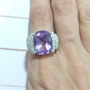 Anillo de amatista para mujer de plata de ley 925 talla 9 joyería Art Deco vintage - Imagen 1 de 22