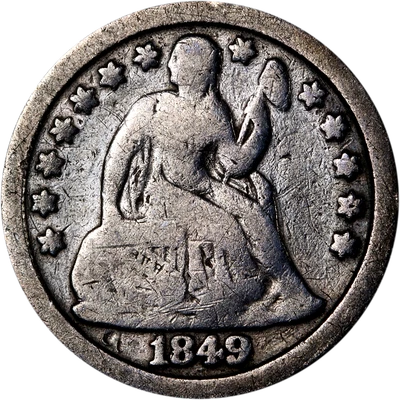 Moneda de diez centavos libertad sentada 1849-P grandes ofertas de The Executive Coin Company Foto 1 de 2