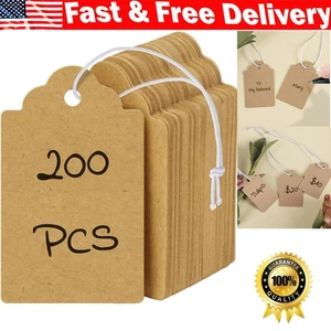 200 Stück Kraftpapier Preisschilder mit Gummizug befestigt beschreibbar braun Kraftpapier - Bild 1 von 13