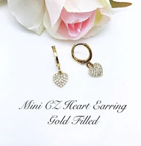 CZ Heart Gold Filled Huggie Earring Dangles, NWT, Ships in Gift Box, GREAT GIFT! - Picture 1 of 6