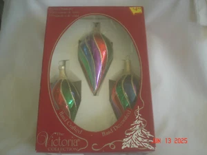 BOX 3 Vtg. RAUCH VICTORIA COLL. BLOWN GLASS COLORFUL TEAR DROP ORNAMENTS MEXICO - Picture 1 of 9