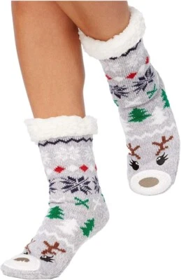 Charter Club Christmas Reindeer  Indoor cozy Knit soft Slipper gripper Socks S/M - Image 1 of 2