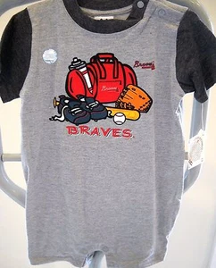 ATLANTA BRAVES 12 MONTHS ( 12M ) 2-TONE GRAY ONECIE SHIRT WITH EQUIPMENT DESIGN - Picture 1 of 4