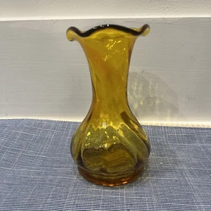 Vintage Kanawha Amber Dunbar WVA Swung Glas Knospen Vase 5 Zoll mit Aufkleber - Bild 1 von 9