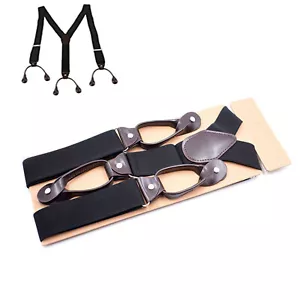 Black Color Button Holes Link Men's Suspenders polyester Fiber with Rubber Band - Picture 1 of 5
