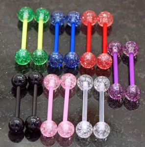 20 Pc 10 Pairs 7 Colors Ultra Glitter Flexible PTFE Barbells Tongue Nipple Rings - Picture 1 of 1