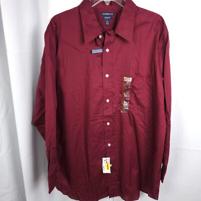NUEVO CON ETIQUETAS Camisa de Vestir Croft & Barrow Para Hombres 17.5 32/33 Rojo Borgoña Calce Clásico Foto 1 de 4