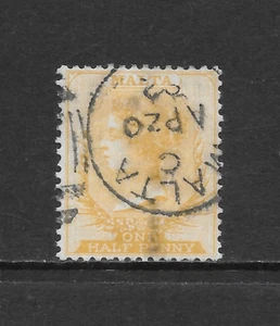 MALTA SCOTT 3 USED FINE - 1875 1/2p YELLOW BUFF ISSUE - QUEEN VICTORIA - Picture 1 of 2