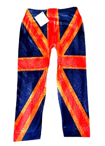 UK British Flag Crapri Leggings Pants Teen Girls Size L/LX by CONNECTION 18 NWT - Picture 1 of 8