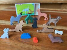 Mini Match Box Dog Puppy Dog House Canine  Set  Hand Cut Wooden Miniature Toy 