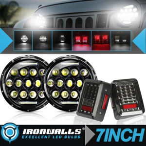 Faro LED 7" pulgadas + luces traseras freno giro inverso para Jeep Wrangler JK JKU - Imagen 1 de 12