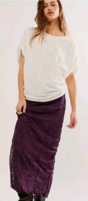 Free People 'Lace Embrace' Elastic Waist Column Skirt, Plum - SMALL - BNWT - $98 - Image 1 of 4