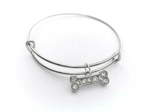 EDELSTAHL STRASS HUNDEKNOCHEN BAUMELN CHARM ARMREIF/ARMBAND - Geschenk verpackt - Bild 1 von 2