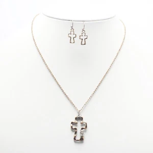 CROSS Religious Burnish Gold Tone Hammered 2 Tone Wire Wrapped Necklace Set - Picture 1 of 1