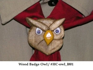 Hand Carved Wood Badge Owl Neckerchief Slide - Picture 1 of 1