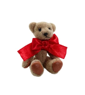 Vintage Handcrafted Brown Teddy Bear Dollhouse Miniature Large Red Bow - image 1 of 4