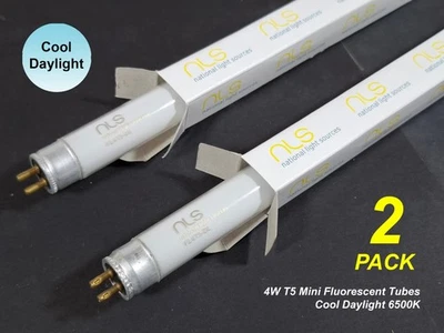 2 x 4W T5 Mini Fluorescent Tubes Lamps 6500K Cool Daylight 150mm - Image 1 of 3