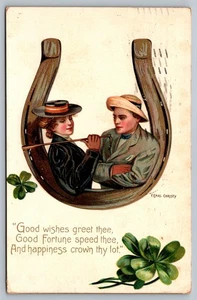 Postal F Earl Christy Herradura Buenos Deseos Trébol Jockey Tucks 1909 - Imagen 1 de 2