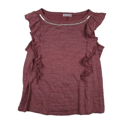 Retrology Top Women's Size Medium Red Blouse Pullover Beaded Collar Accent - image 1 of 4