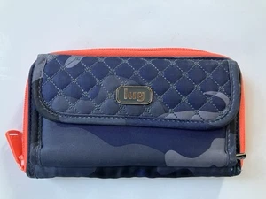 LUG RFID Kickflip Wallet Wristlet Pocketbook Camo Blue Orange EUC - Picture 1 of 5