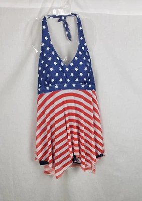 Maiô feminino bandeira patriótica peça única 4XL azul vermelho branco estrelas listras EUA - Imagem 1 de 4