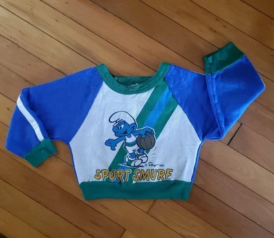Peyo 1982 Sport Smurf Basketball Toddler Sweatshirt 4T Colorblock Raglan L S Vtg - Image 1 of 4