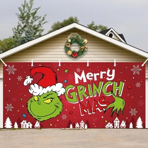 Decoraciones de Navidad Santa Grinch Feliz Navidad Grinch Puerta de garaje Banner 6x13 pies - Imagen 1 de 7