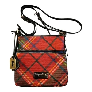 Vintage Dooney & Bourke Red Tartan Plaid Crossbody Bag Purse Hantags - Picture 1 of 7