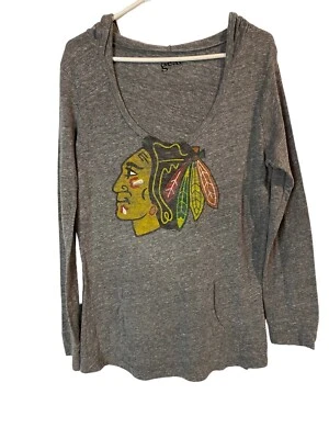 Top Chicago Blackhawks para mujer gris manga larga con capucha talla XL hockey NHL Foto 1 de 4