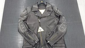 AL WISSAM LEATHER MOTORCYCLE JACKET W/SILVER STUDS SIZE M - BRAND NEW!! - Picture 1 of 12