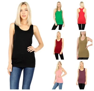 SOFT COTTON  STRETCH  RACERBACK TANK TOP RELAXED LONG WORKOUT YOGA SPORT FITNESS - Image 1 of 3